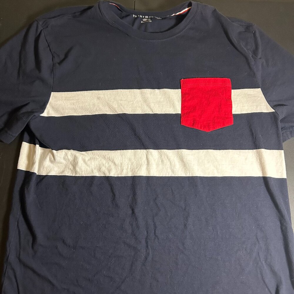 Classic Tommy Hilfiger Navy Shirt with White stripes